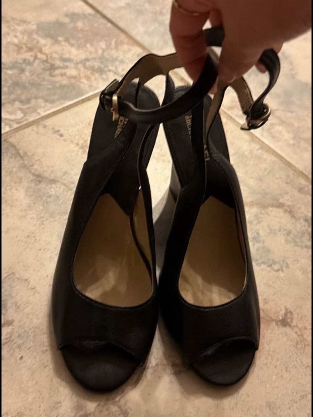 Michael Kors Women’s Black Peep-Toe Ankle Strap Heels